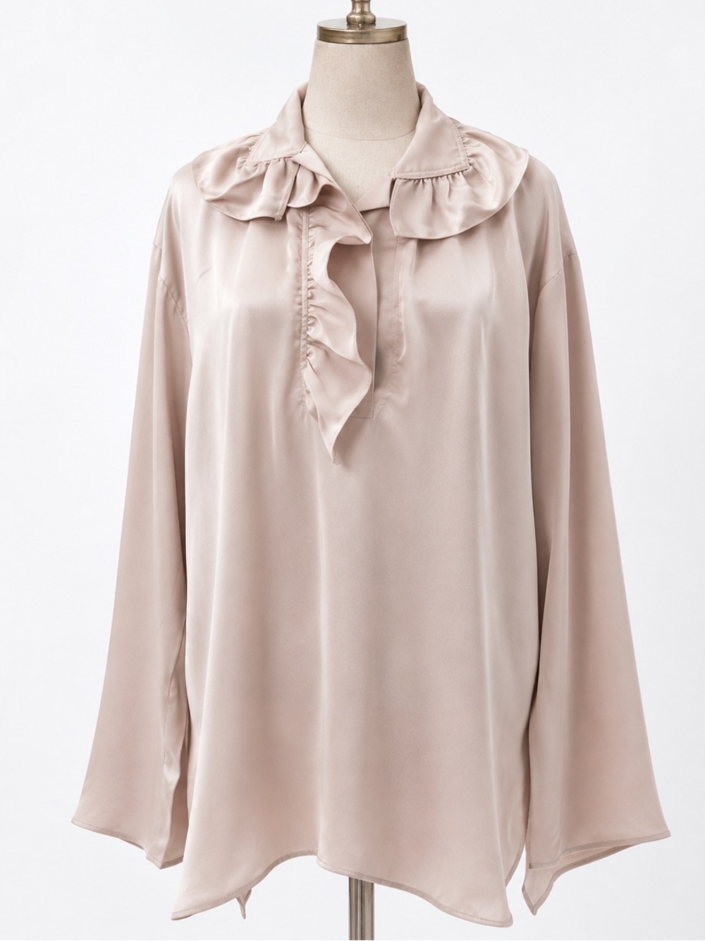 H&M Rose Ruffled Silk Like Long Sleeve Blouse- XS